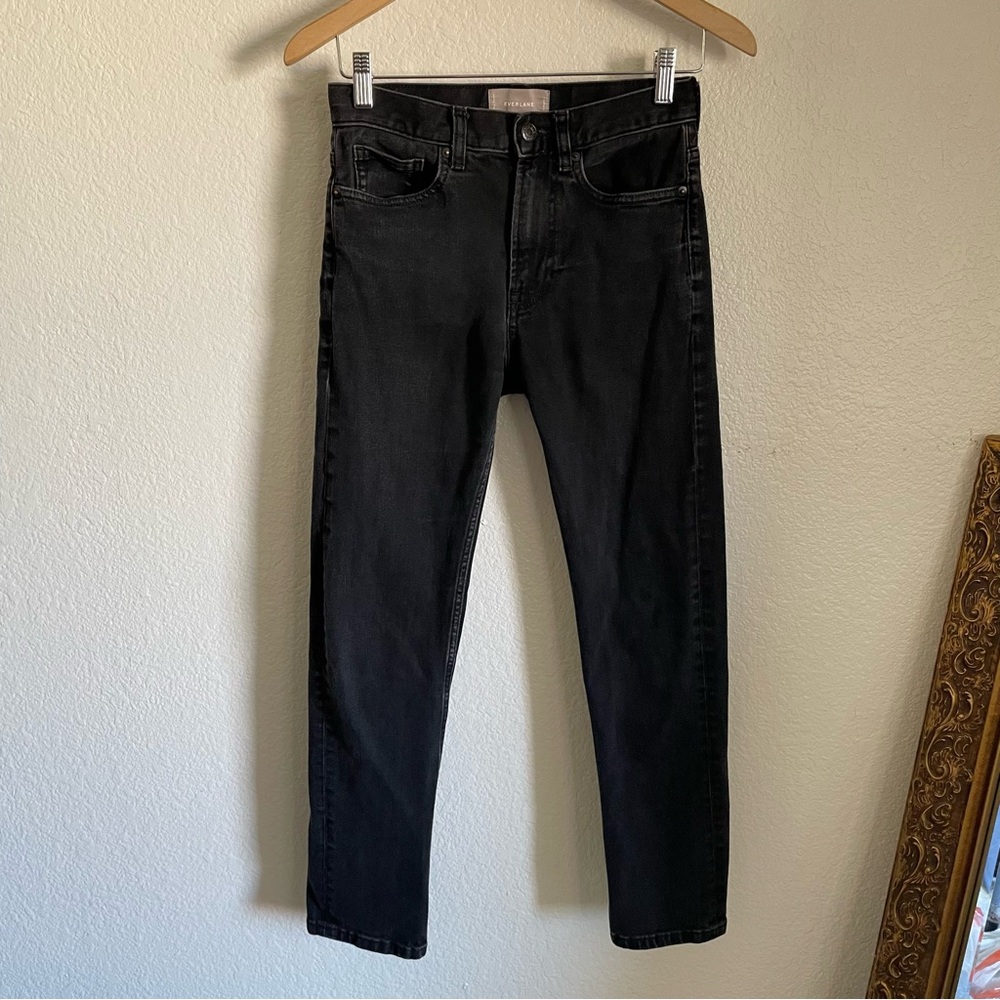 Everlane Boyfriend Jeans Black Denim High Waisted Straight Tapered Ankle Leg
